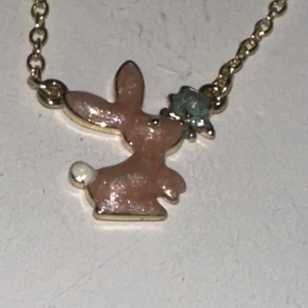 Girl Nation Pink Glitter Bunny Rabbit Necklace 14K Gold Plated Hypoallergenic